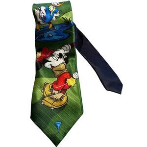 VTG Micky Unlimtied Disney Golf Silk Neck Tie Goofy Donald Mickey 59”x3.75”